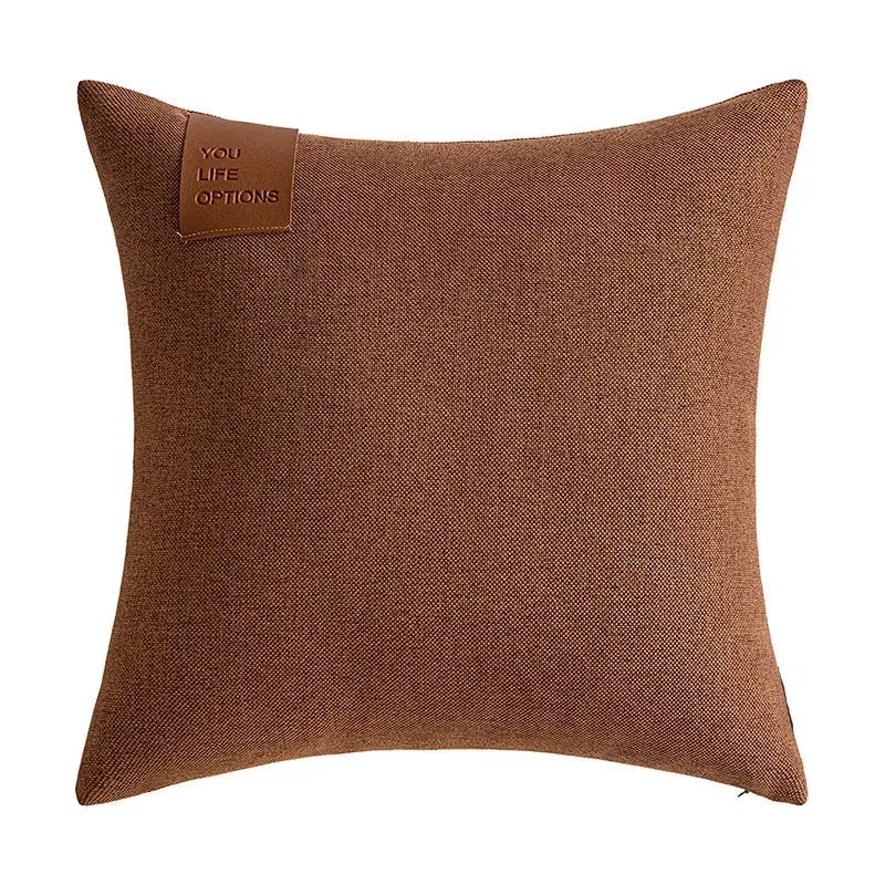 Leather Label Pillow Cover