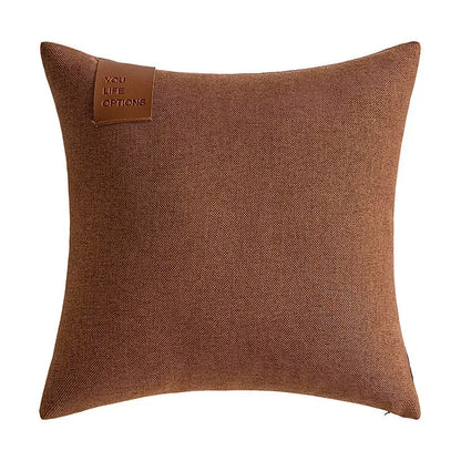 Leather Label Pillow Cover