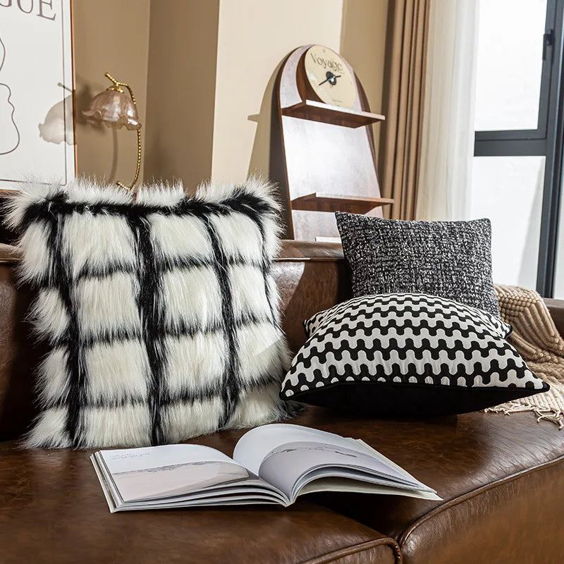 Checkerboard Stamping Throw Pillow Cover