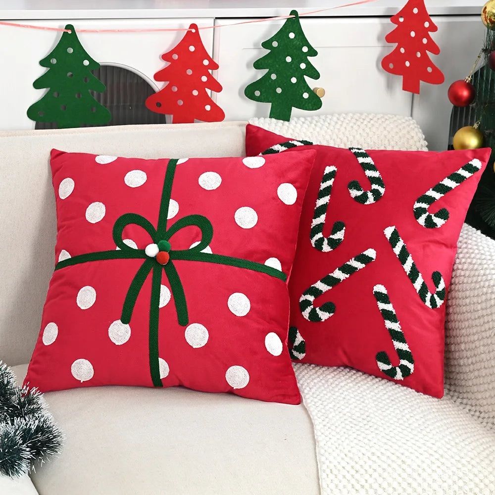 Embroidered Christmas Atmosphere Throw Pillowcase