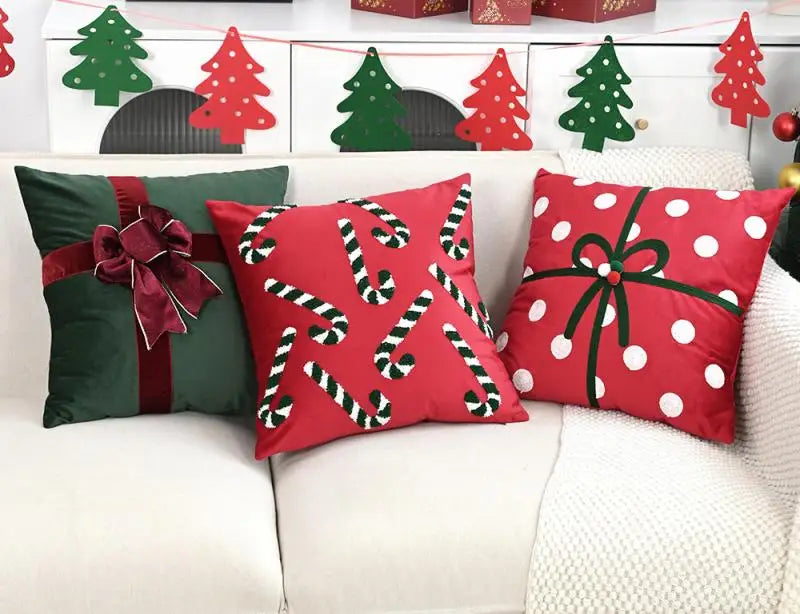 Embroidered Christmas Atmosphere Throw Pillowcase