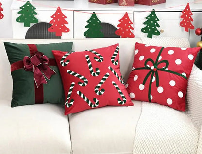 Embroidered Christmas Atmosphere Throw Pillowcase