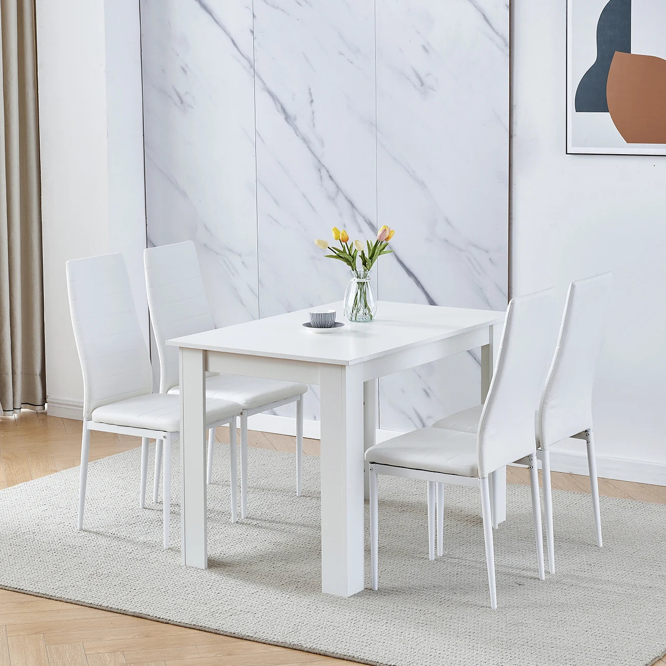 BonChoice 5 Piece Wooden Dining Room Table and Chairs Set