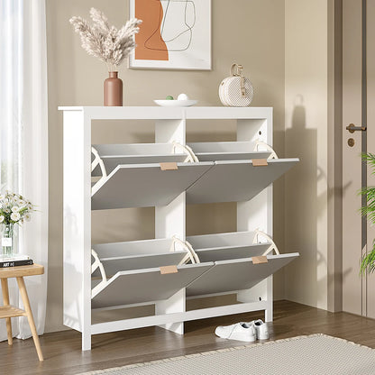 Flip Down Wood Shoe Cabinet 4 Shelf