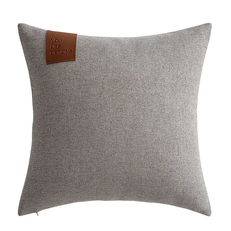 Leather Label Pillow Cover