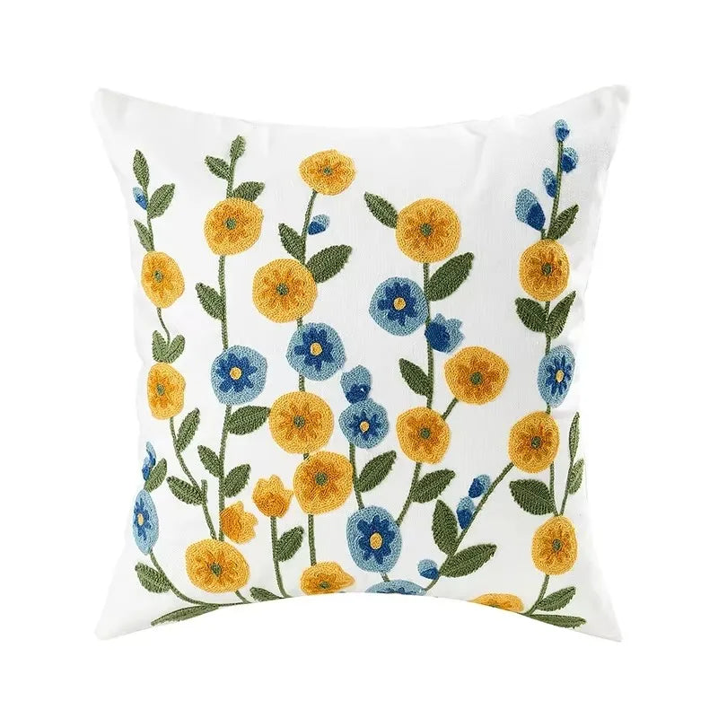 Blue Cute & Floral Throw Pillow Cover