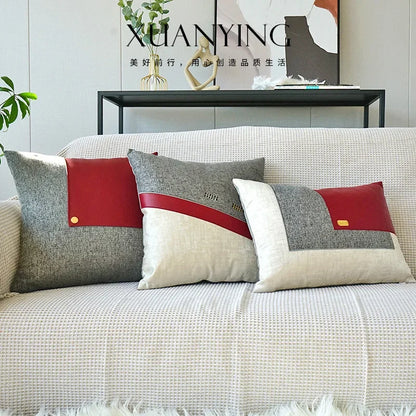 Leather Blocked Throw Pillow Cover