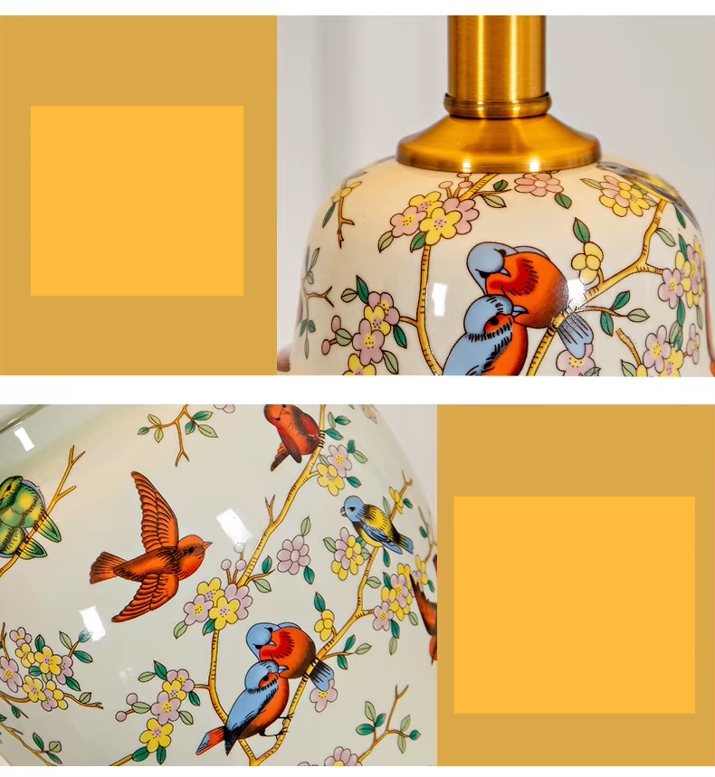 Magpie Chinese Flower And Bird Ceramic Table Lamp