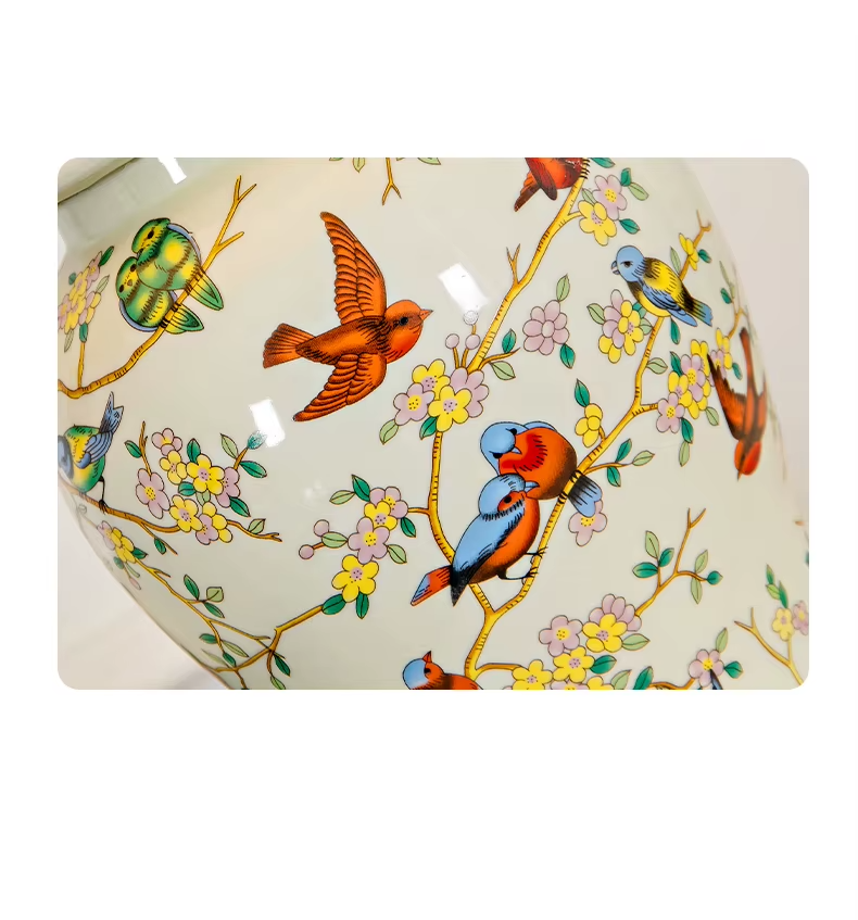 Magpie Chinese Flower And Bird Ceramic Table Lamp