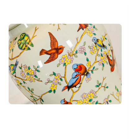 Magpie Chinese Flower And Bird Ceramic Table Lamp